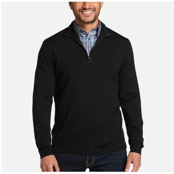 Jos A Bank Men's Traveler 1/4 Zip Merino Wool Pullover Sweater Black Size Large - Picture 2 of 13